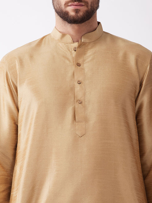 Men's Rose Gold And Gold Silk Blend Kurta And Dhoti Set